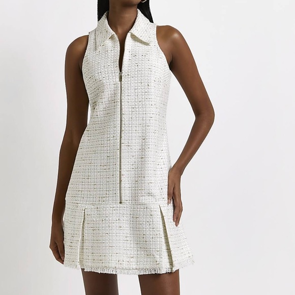 Classy Old Money Vibes River Island Mini Dress in Cream - Picture 1 of 7